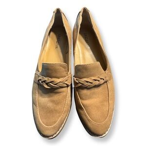 Indigo Tan Suede Loafers with Braided Accent
